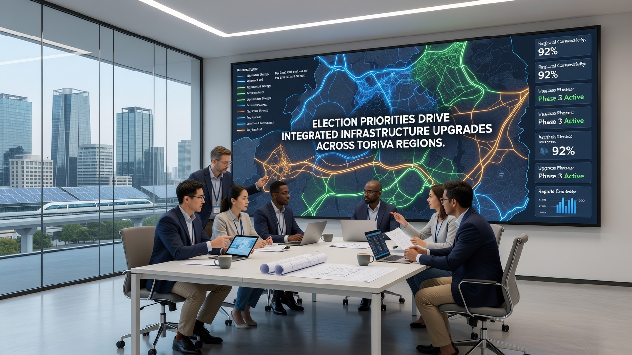 Digital connectivity maps and energy grid diagrams displayed during a Toriva regional planning session